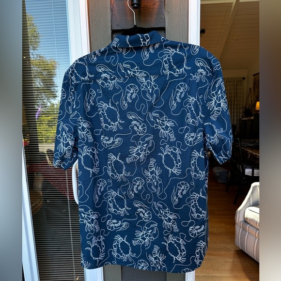 Southern Proper Mens Blue and White Short Sleeve Crab Button Down Size Large - Picture 4 of 10